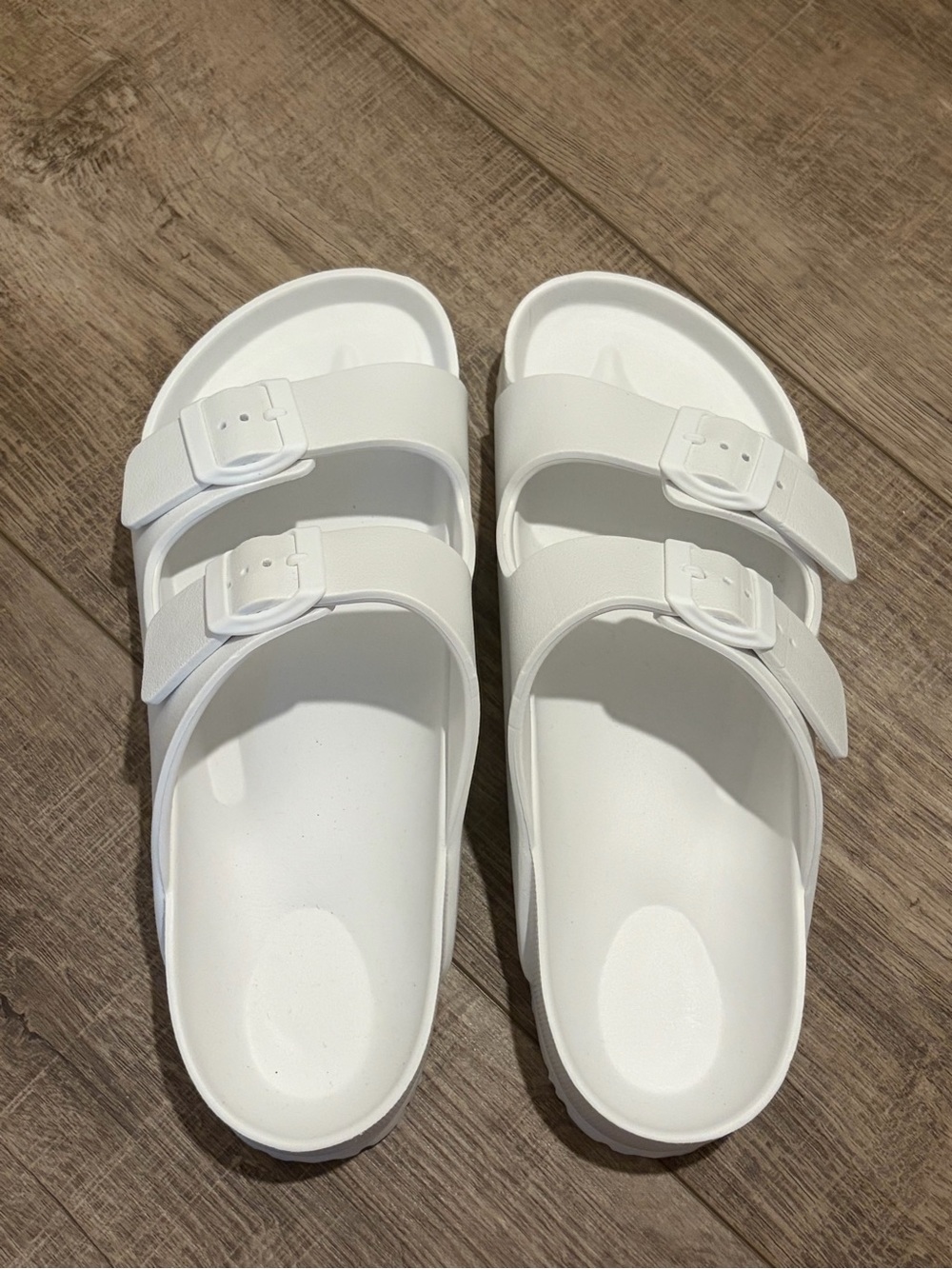 NWOT: Classic Double-Buckle White Slide Sandals - Women Sz 10